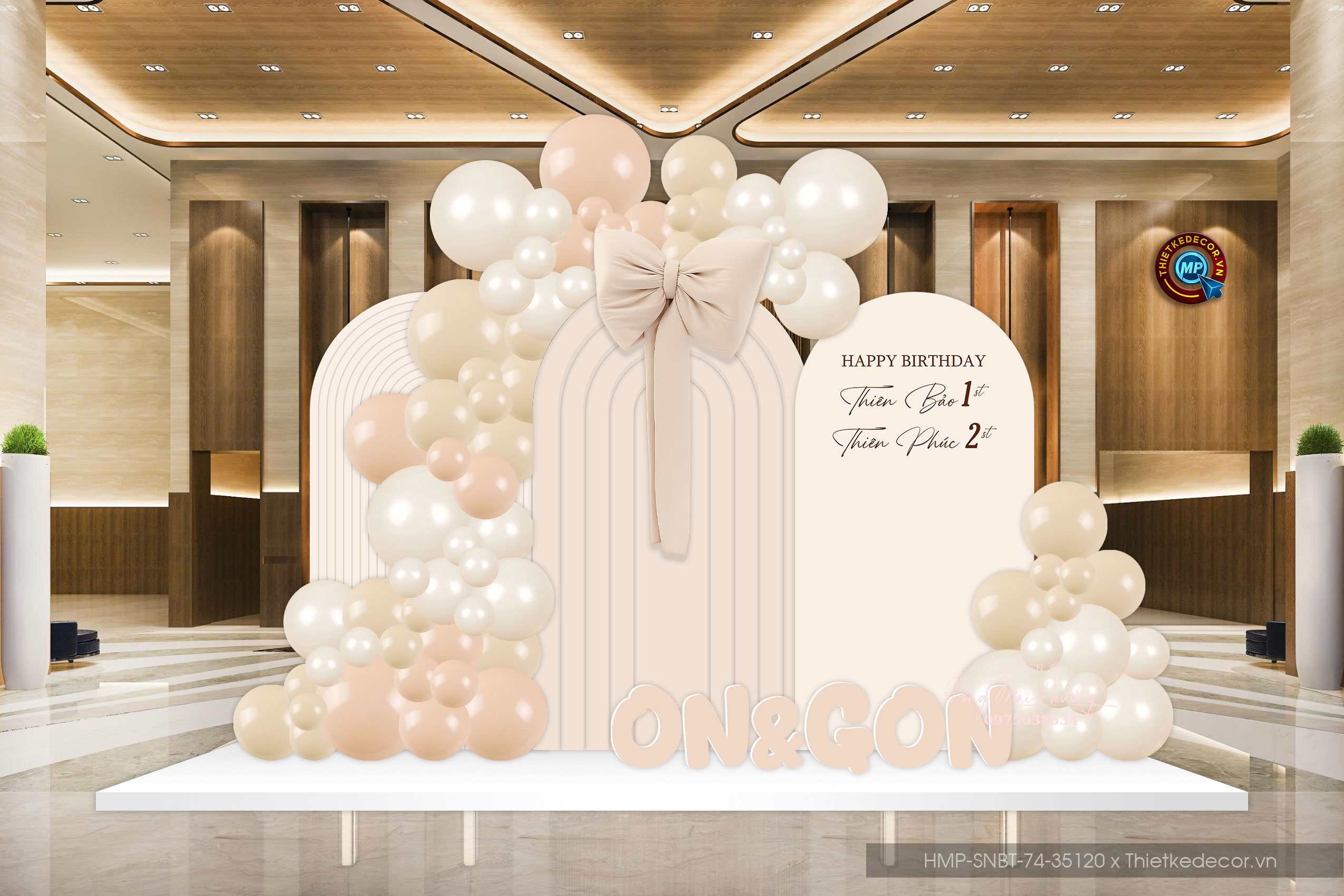 Sinh nhật bé trai tone nâu be xinh soang